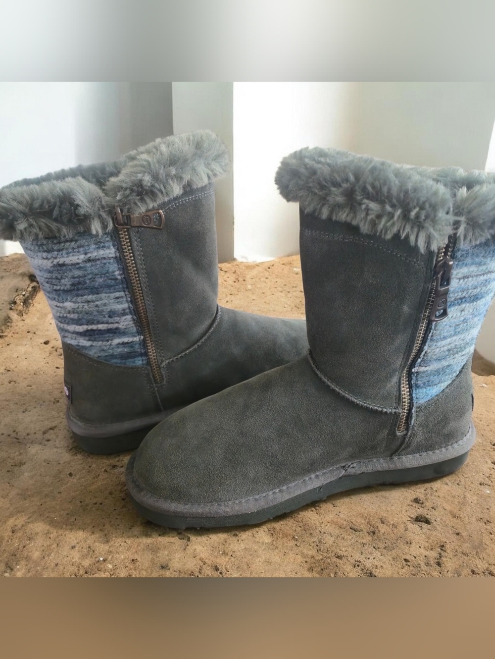 Lam Grey Faux Fur Lined Winter Boots Size 7